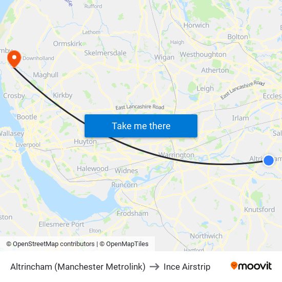 Altrincham (Manchester Metrolink) to Ince Airstrip map