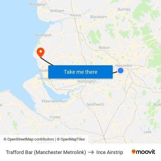 Trafford Bar (Manchester Metrolink) to Ince Airstrip map