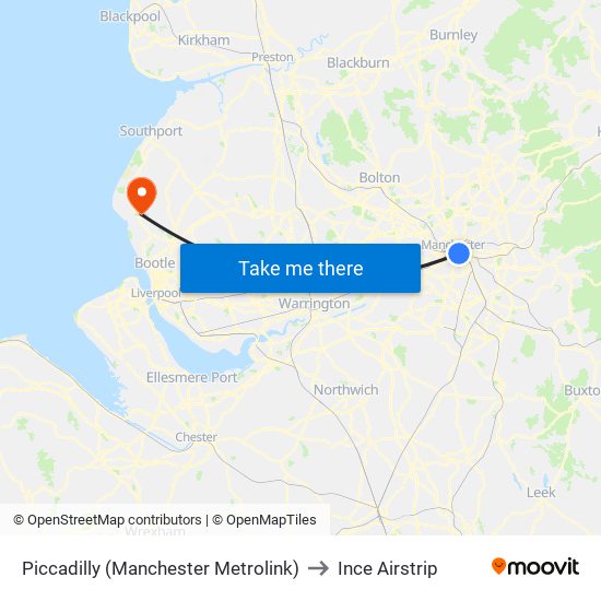 Piccadilly (Manchester Metrolink) to Ince Airstrip map