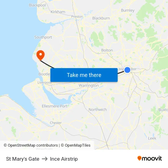 St Mary's Gate to Ince Airstrip map