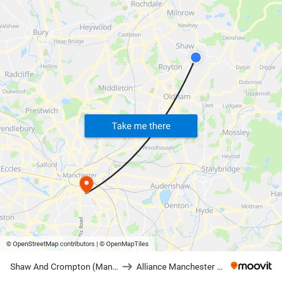 Shaw And Crompton (Manchester Metrolink) to Alliance Manchester Business School map