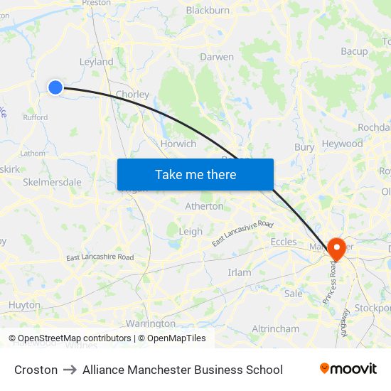 Croston to Alliance Manchester Business School map