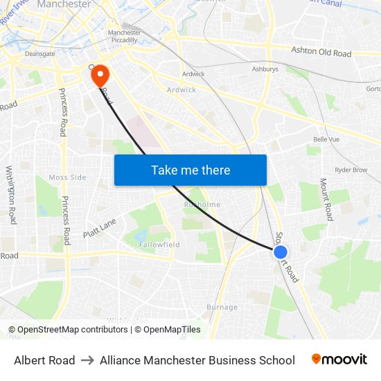 Albert Road to Alliance Manchester Business School map