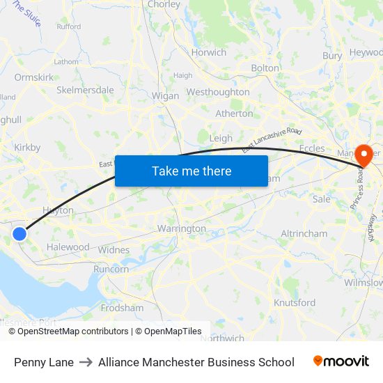 Penny Lane to Alliance Manchester Business School map