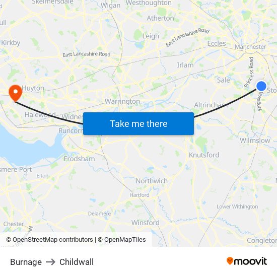 Burnage to Childwall map