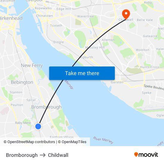 Bromborough to Childwall map
