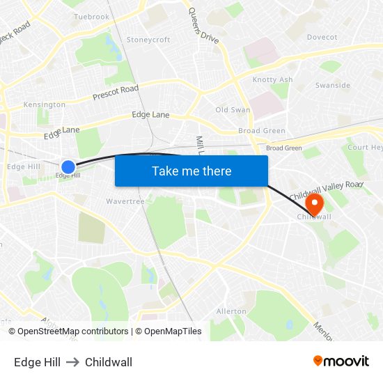 Edge Hill to Childwall map
