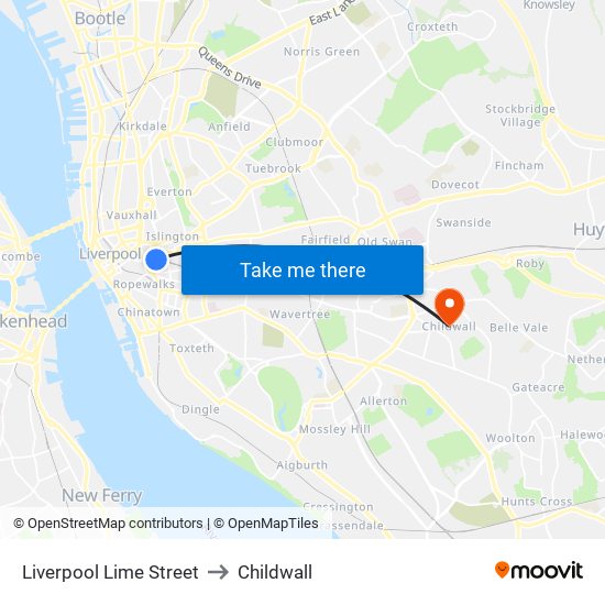 Liverpool Lime Street to Childwall map