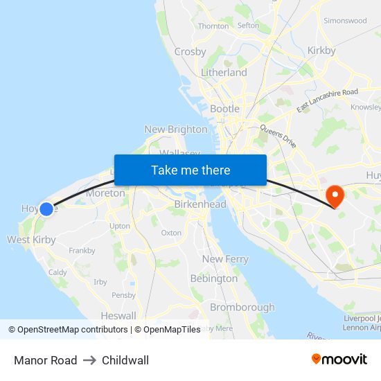 Manor Road to Childwall map