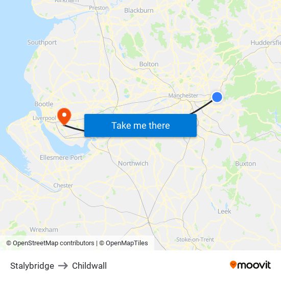 Stalybridge to Childwall map