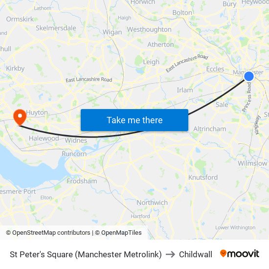 St Peter's Square (Manchester Metrolink) to Childwall map