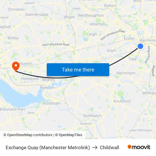 Exchange Quay (Manchester Metrolink) to Childwall map