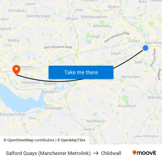 Salford Quays (Manchester Metrolink) to Childwall map