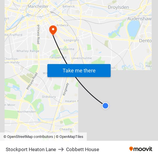 Stockport Heaton Lane to Cobbett House map