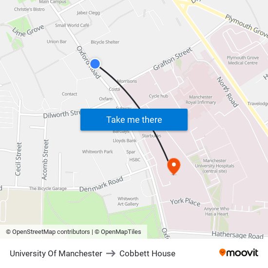 University Of Manchester to Cobbett House map