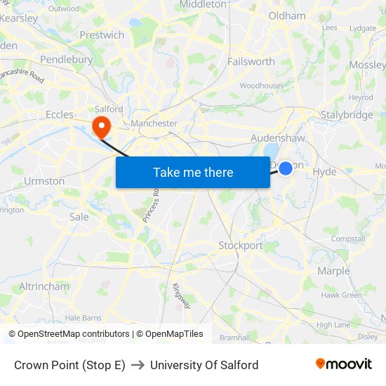 Crown Point (Stop E) to University Of Salford map