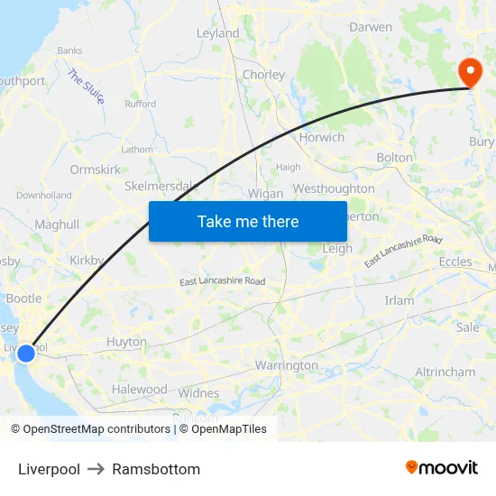 Liverpool to Ramsbottom map