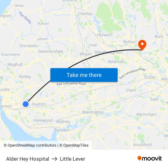 Alder Hey Hospital to Little Lever map