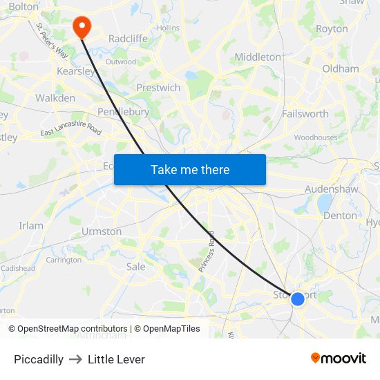 Piccadilly to Little Lever map