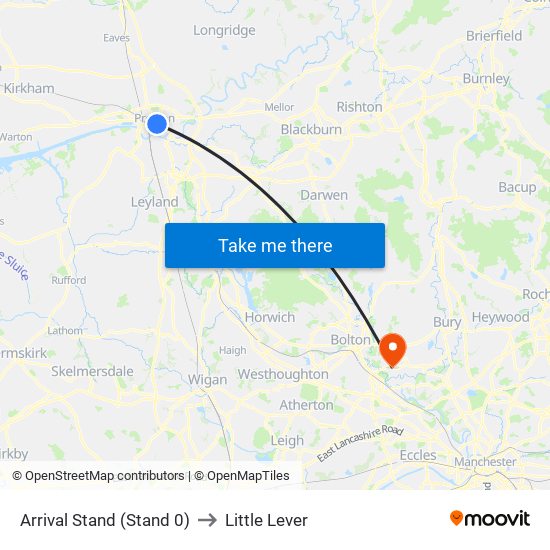 Arrival Stand (Stand 0) to Little Lever map