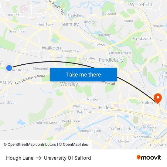 Hough Lane to University Of Salford map