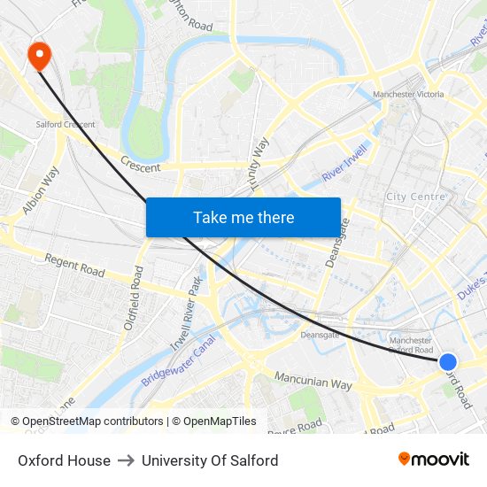 Oxford House to University Of Salford map