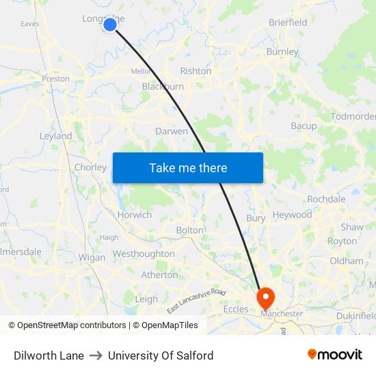 Dilworth Lane to University Of Salford map