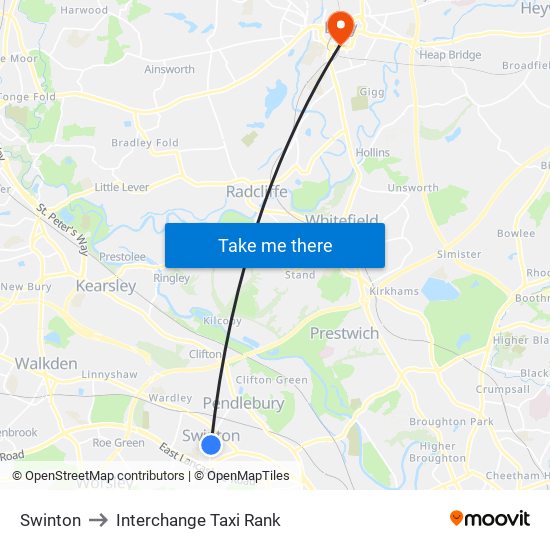 Swinton to Interchange Taxi Rank map