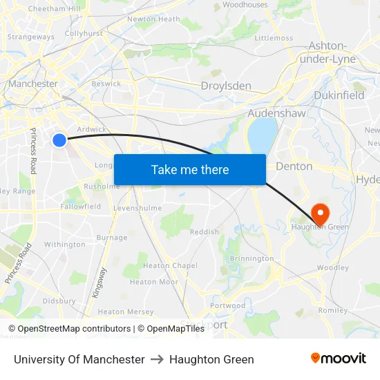 University Of Manchester to Haughton Green map