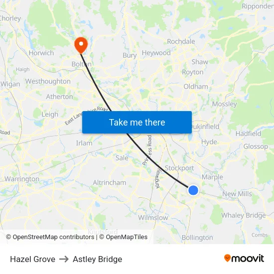 Hazel Grove to Astley Bridge map