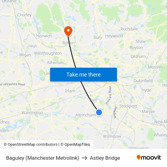 Baguley (Manchester Metrolink) to Astley Bridge map