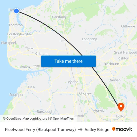 Fleetwood Ferry (Blackpool Tramway) to Astley Bridge map