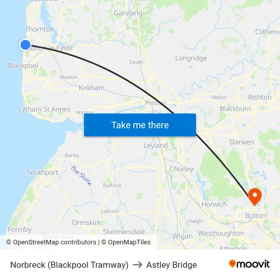 Norbreck (Blackpool Tramway) to Astley Bridge map