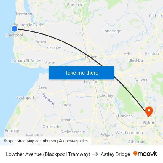 Lowther Avenue (Blackpool Tramway) to Astley Bridge map