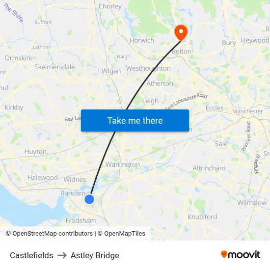 Castlefields to Astley Bridge map