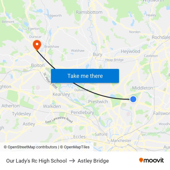 Our Lady's Rc High School to Astley Bridge map