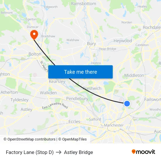 Factory Lane to Astley Bridge map
