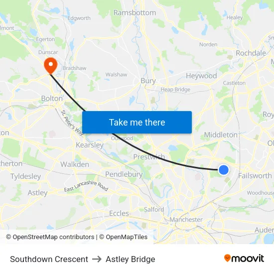 Southdown Crescent to Astley Bridge map