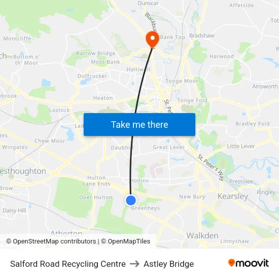 Salford Road Recycling Centre to Astley Bridge map