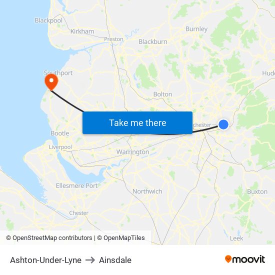 Ashton-Under-Lyne to Ainsdale map