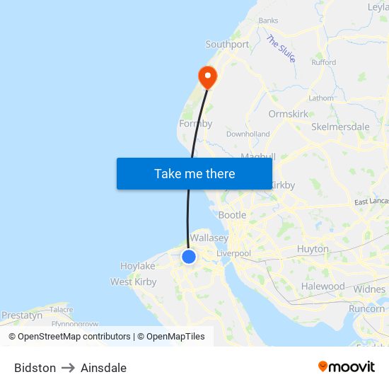 Bidston to Ainsdale map