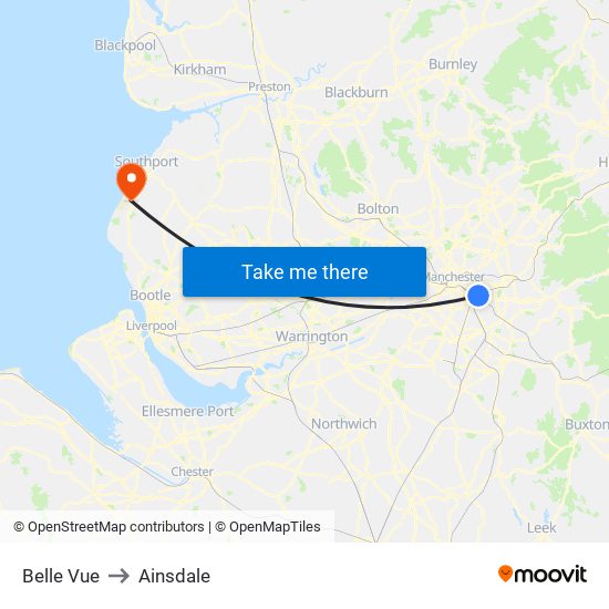 Belle Vue to Ainsdale map