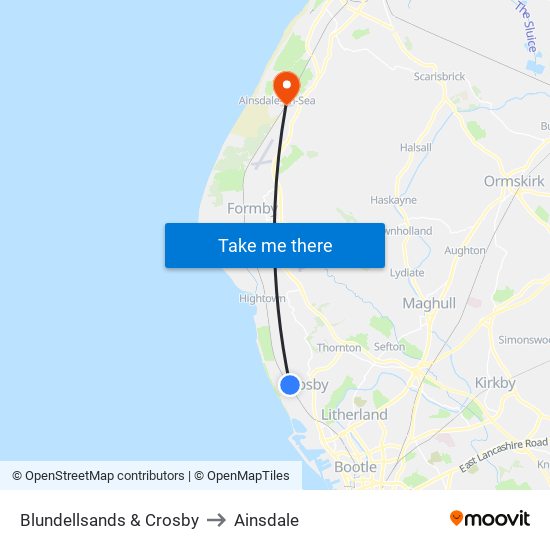 Blundellsands & Crosby to Ainsdale map