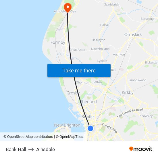 Bank Hall to Ainsdale map