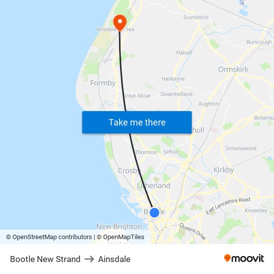 Bootle New Strand to Ainsdale map