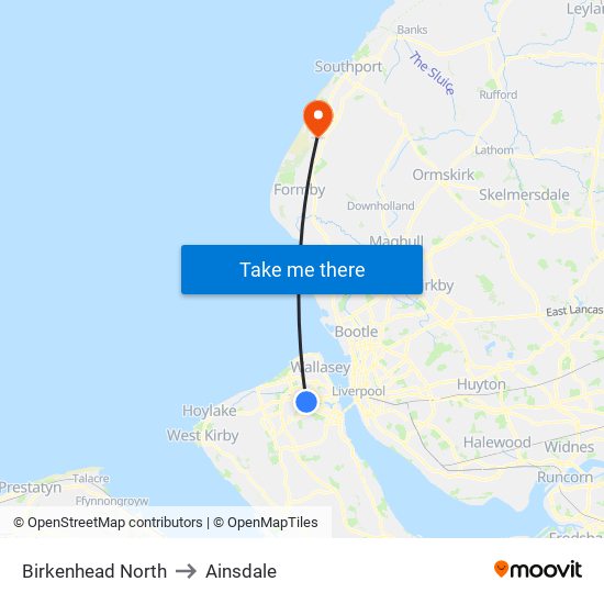 Birkenhead North to Ainsdale map