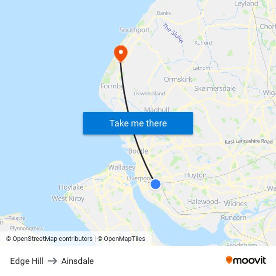 Edge Hill to Ainsdale map