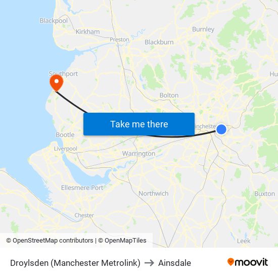 Droylsden (Manchester Metrolink) to Ainsdale map