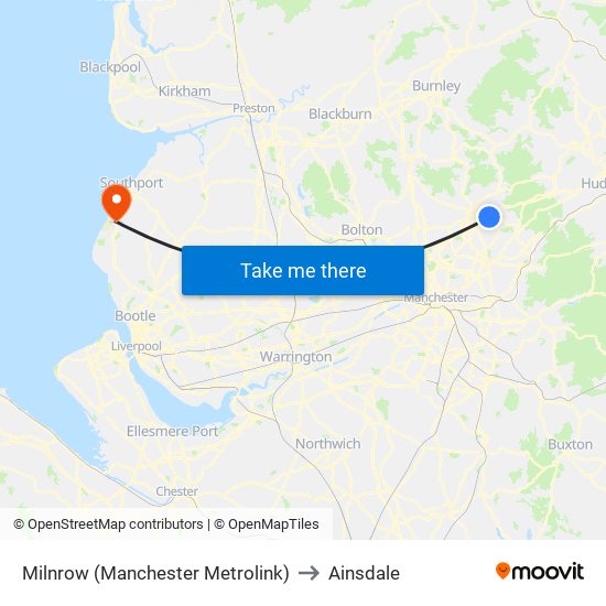 Milnrow (Manchester Metrolink) to Ainsdale map