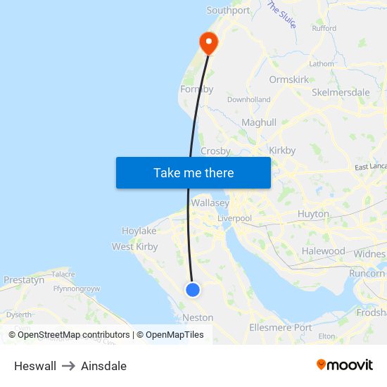 Heswall to Ainsdale map